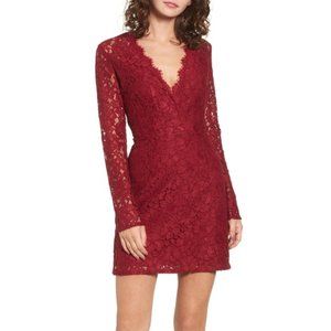 Wayf Red Lace Long Sleeve Dress
